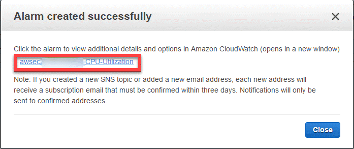 CloudWatch alarm link
